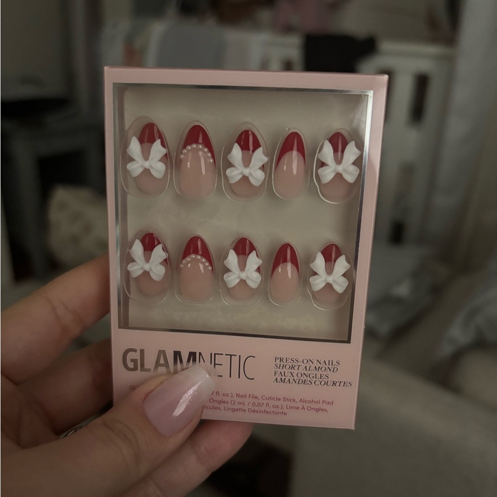 Glamnetic Ruby Ribbons Red and White Press-On Nails